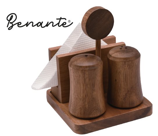 Akasya Standlı Tuzluk/Biberlik/Peçetelik Seti ~ 11,5 X 11,5 X 14,5 cm