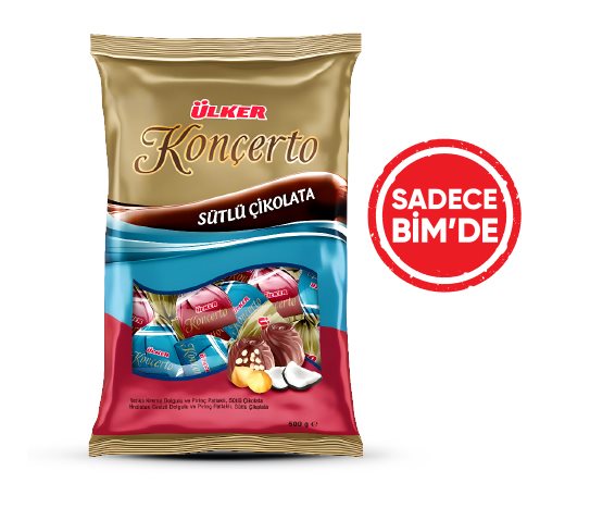 Ülker Konçerto Hindistan Cevizi &amp; Fındık Krema Dolgulu ve Pirinç Patlaklı Sütlü Çikolata