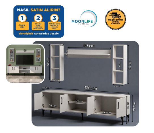 4 KAPAKLI ÜST RAFLI TV ÜNİTESİ