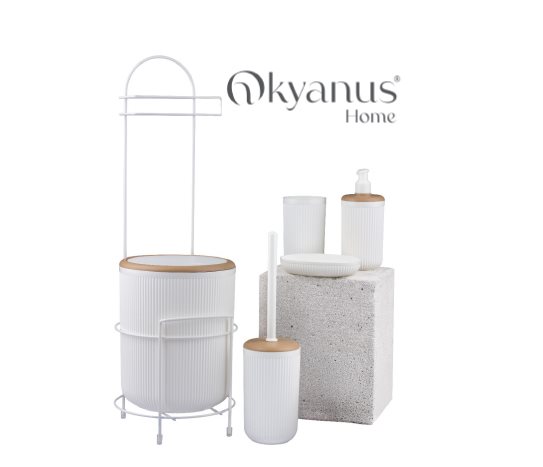 Standlı Ahşap Görünümlü 6'lı Banyo Seti