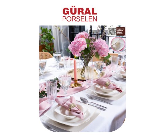 48 Parça Kare Fileli Dekorlu Yemek Takımı