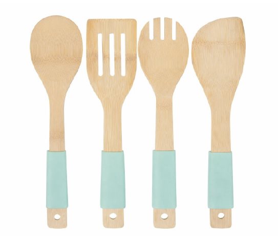 4 Parça Silikon Kaplı Bambu Servis Seti