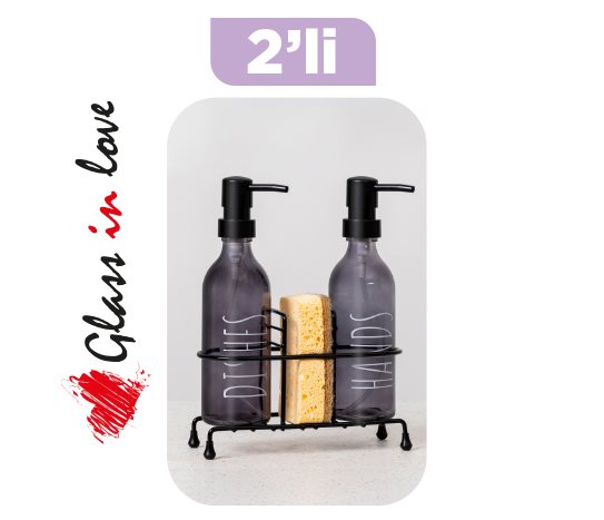 Standlı Cam Sıvı Sabunluk Seti ~ 330 cc