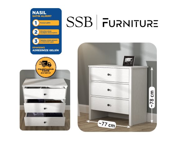 Rose 3 Çekmeceli Şifonyer