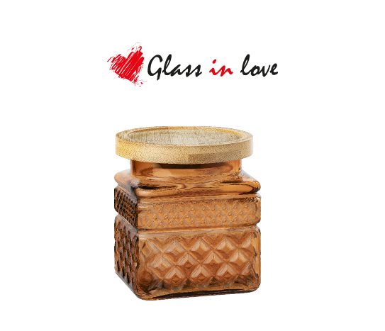 Bambu Kapaklı Renkli Gravürlü Cam Kavanoz