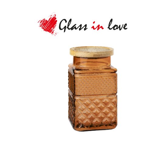 Bambu Kapaklı Renkli Gravürlü Cam Kavanoz