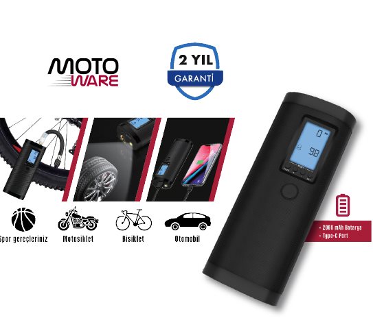 MotoWare Kablosuz Kompresör, Powerbank ve Işıkdak