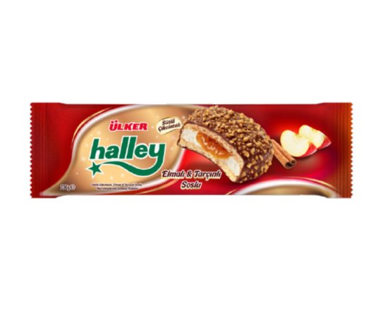 Ülker Halley Sütlü Çikolatalı, Elmalı &amp; Tarçınlı Soslu Marshmallowlu Sandviç Bisküvi