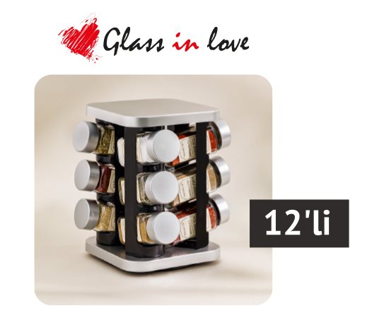 GLASS IN LOVE Döner Standlı Cam Baharatlık Seti