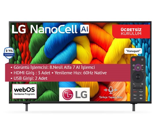 LG 55 İNÇ 4K ULTRA HD HDR10 NANOCELL SMART TV 55NANO80A6B