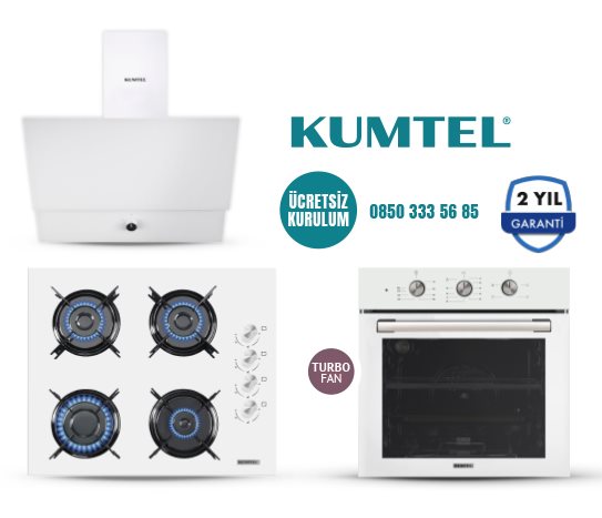KUMTEL Beyaz Turbo Cam Ankastre Set