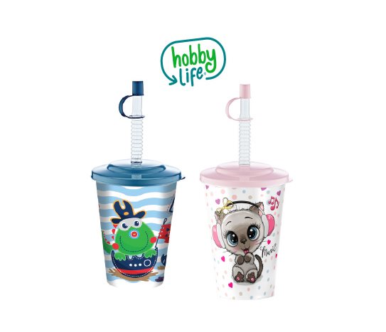 Hobby Life Kapaklı Desenli Pipetli Bardak