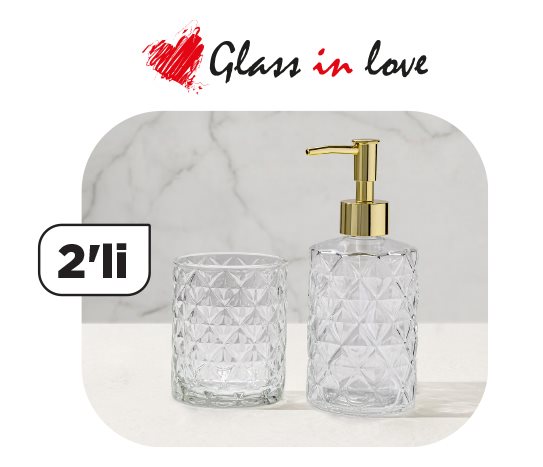 Glass in Love Gravürlü Cam Sıvı Sabunluk Seti