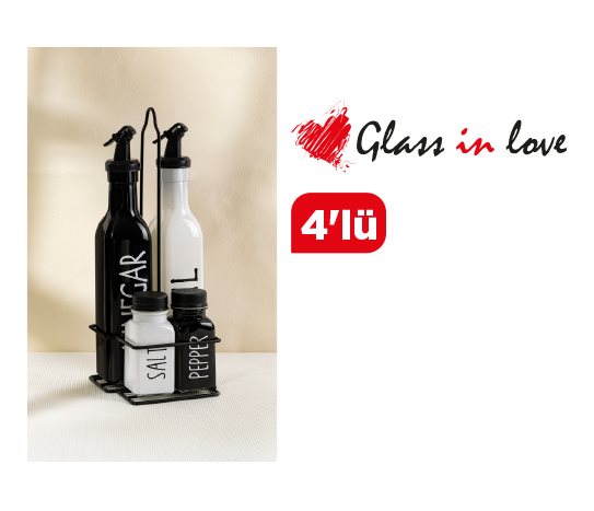Glass in Love Standlı Yağlık/Tuzluk Biberlik Seti