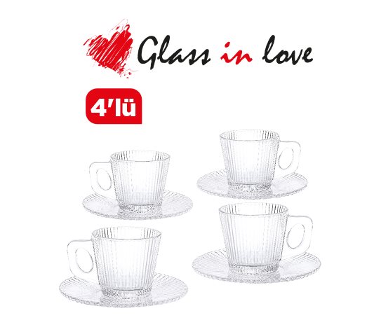 Glass in Love Gravürlü Cam Kahve Fincan Seti