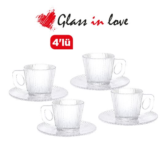 Glass in Love Gravürlü Cam Çay Fincan Seti