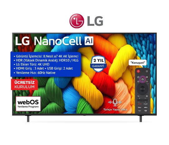 LG 65 İNÇ 4K HDR10 NANOCELL TV 65NANO80A6B