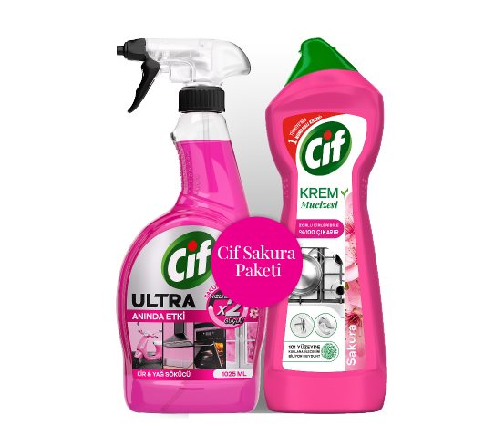 Cif Ultra Sakura Ovma Kremi 750 ml +Kir ve Yağ Sökücü Sprey