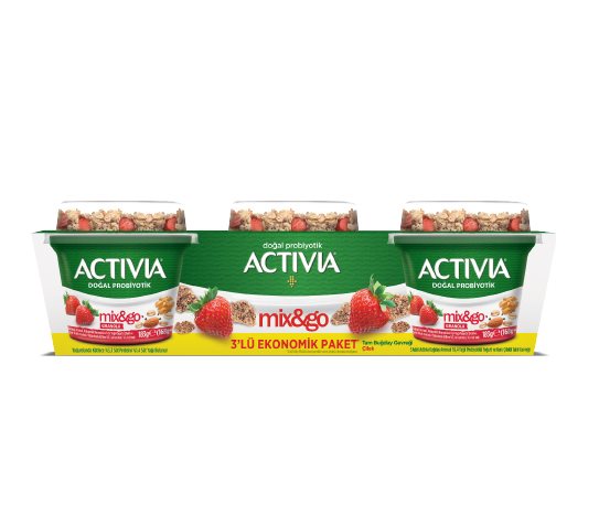 Activia Mix&amp;Go Buğday Aromalı Probiyotikli Yoğurt &amp; Çilek, Çiya ve Yulaflı Granola