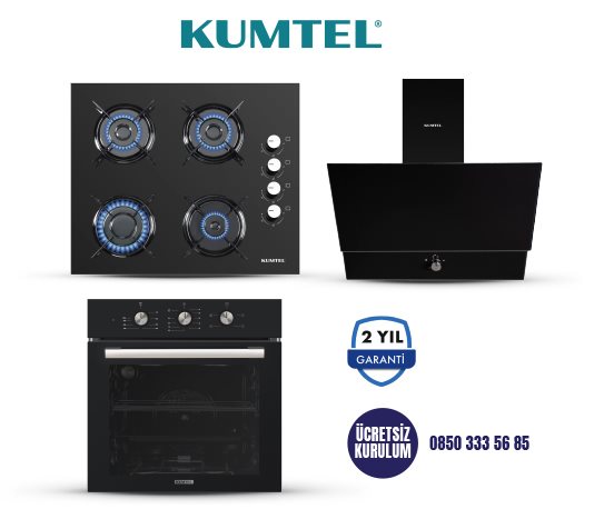 Kumtel Siyah Turbo Cam Ankastre Set