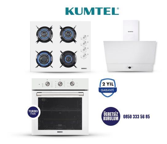 Kumtel Beyaz Turbo Cam Ankastre Set