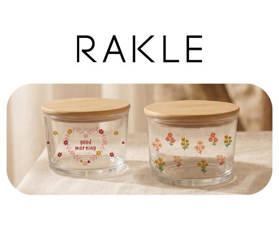 Rakle Bambu Kapaklı Desenli Cam Saklama Kabı