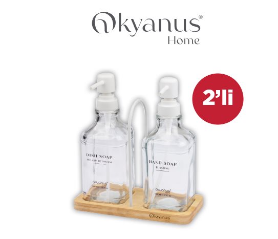 Okyanus Home Bambu Tepsili Cam Sıvı Sabunluk Seti ~500 ml