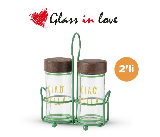 Glass in Love Akasya Kapaklı Standlı Baharatlık Seti ~180 ml