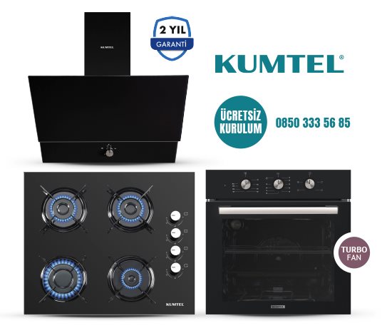 Kumtel SİYAH TURBO CAM ANKASTRE SET