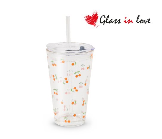 Glass in love Desenli Pipetli Cam Bardak ~400 ml