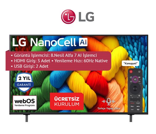 Lg 55 İnç 4K Ultra HD Hdr10 Nanocell Smart TV 55NANO80A6B