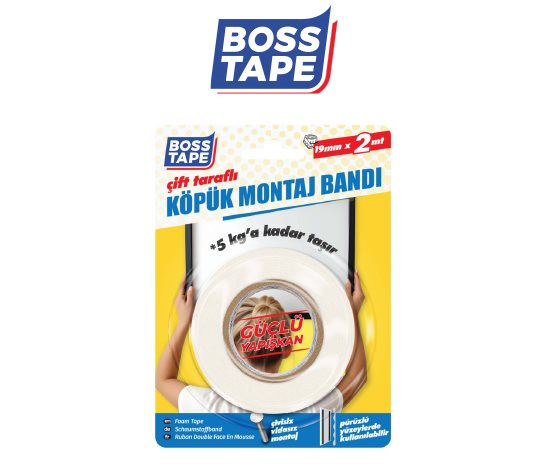 Boss Tape Çift Taraflı Köpük Bant Beyaz 19mm 2m