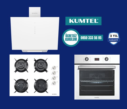 KUMTEL DİJİTAL DOKUNMATİK BEYAZ CAM ANKASTRE SET
