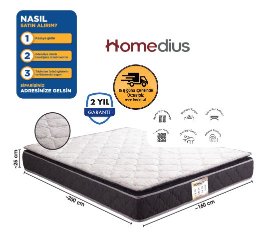 HOMEDIUS ROYALTY PEDLİ BONEL YAYLI ÇİFT KİŞİLİK YATAK