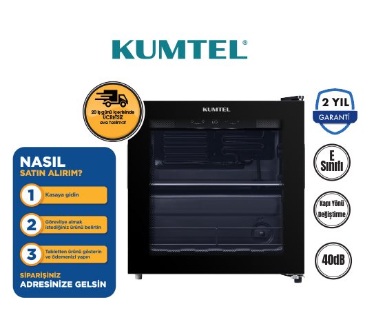 KUMTEL CAM KAPAKLI İÇECEK DOLABI SİYAH 44 LT