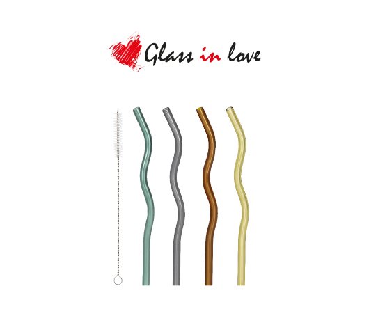 Glass in Love Renkli Şekilli Cam Pipet Seti