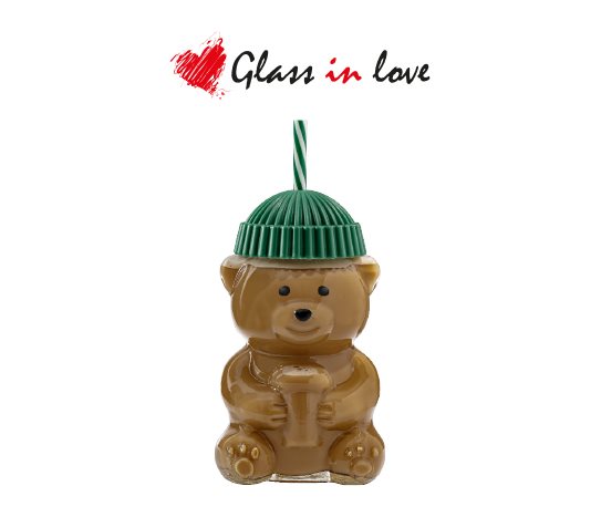 Glas in Love Cam Ayıcık Şekilli Kapaklı Pipetli Bardak