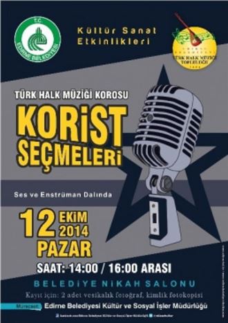 Edirne Belediyesi Türk Halk Müziği Korusu Seçmeleri Başlıyor