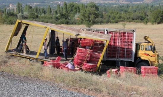 Çankırı'da Tavuk Yüklü Tır Devrildi