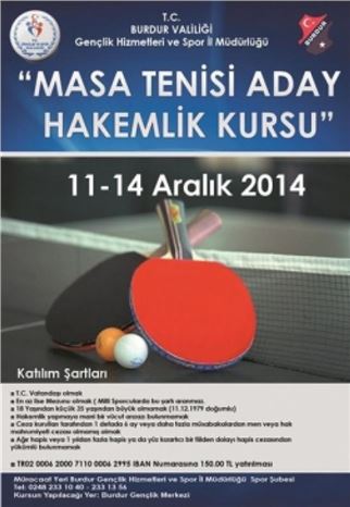 Burdur Masa Tenisi Aday Hakemlik Kursu Başlıyor?