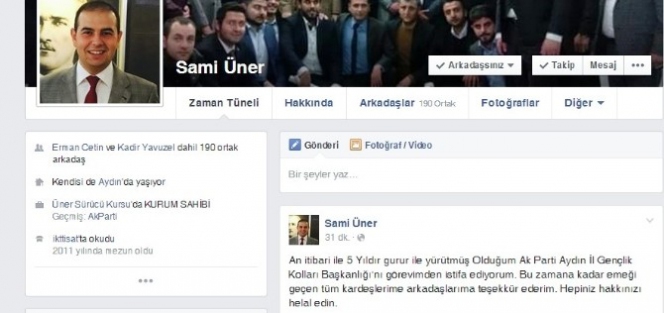 AK Parti Aydın İl Gençlik Kolları Başkanı Üner İstifa Etti