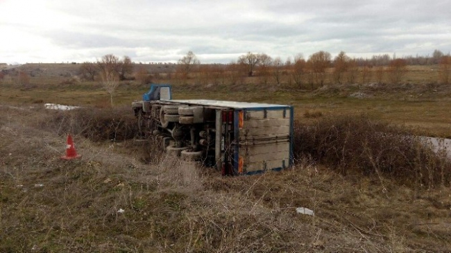 Beyşehir'de Kamyon Şarampole Devrildi 2 Yaralı
