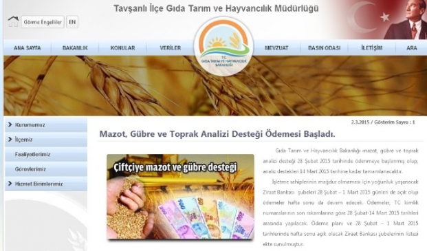 Tavşanlı Tarım Müdürlüğü İnternet Sitesi Kurdu