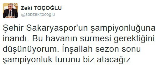 Başkan Toçoğlu “Şampiyonluk Turunu Sakaryaspor Atacak”