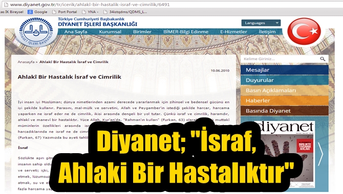 Diyanet İşleri Başkanlığı, İsraf ve Cimriliğin Ahlaki Hastalık Olduğunu Vurguladı