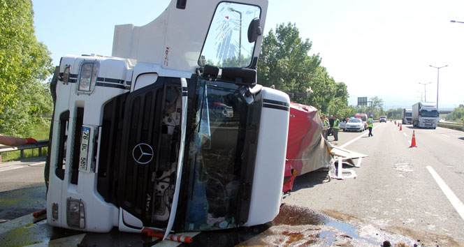 Adapazarı Gişeleri'nde TIR Devrildi, 3 Yaralı Hastaneye Kaldırıldı