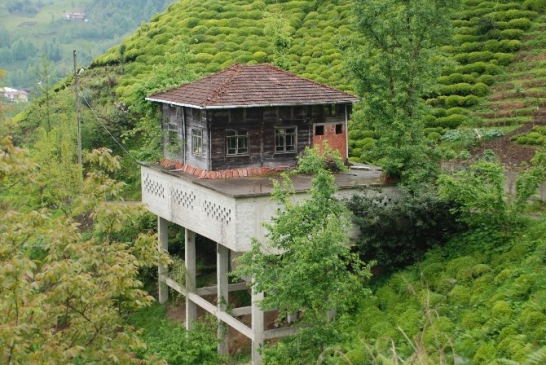 Rize Çayeli'nde Anne Yadigarı Evi Yıkmayarak Çatıya Taşıdı