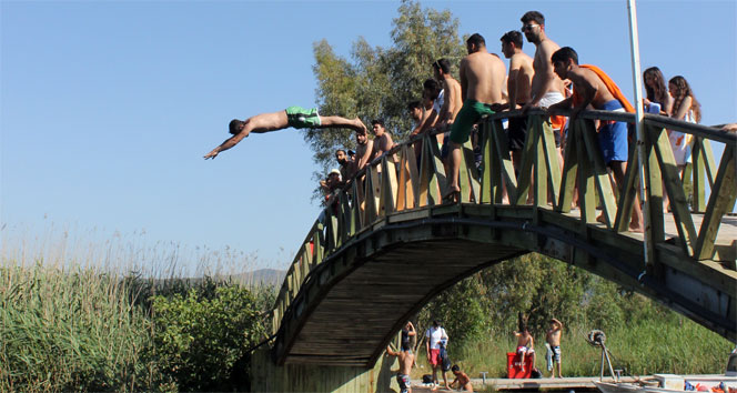 Muğla Akyaka'da Azmak Köprüsü'nden Suya Atlamak Yasaklanmasına Rağmen Devam Ediyor