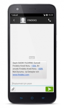 Turkcell, Kredi Kayıt Bürosu ile işbirliği yaparak kredi notunu SMS ile öğrenmeyi sağlıyor.