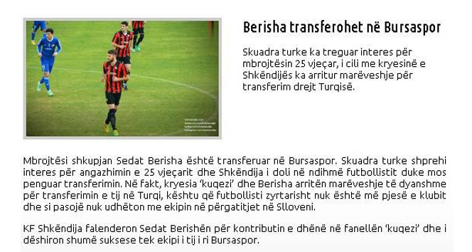 Bursaspor, Sedat Berisha ile Anlaştı